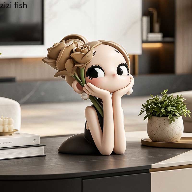 Cute Rose Girl Bust Statue Res - Resin Art Rose ulasan dan harga