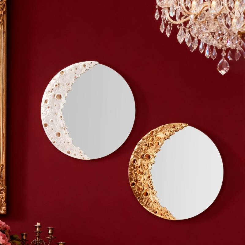 New 9 Inch Gold Moon Round Mir - Resin Art Wallpaper ulasan dan harga
