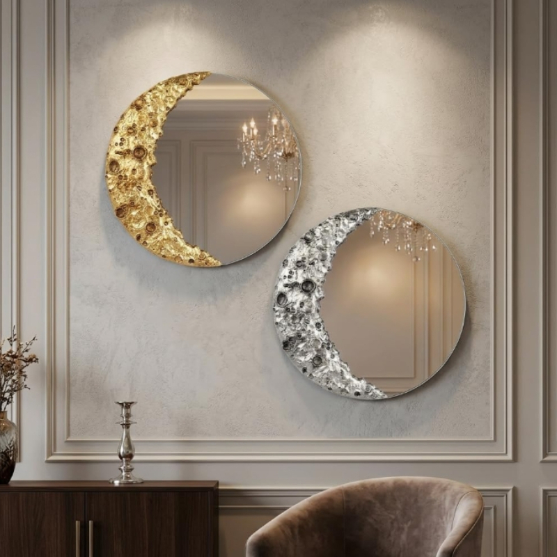 New 9 Inch Gold Moon Round Mir - Resin Art Wallpaper ulasan dan harga
