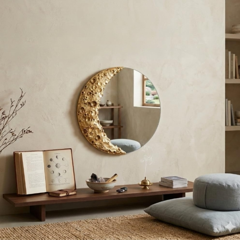 New 9 Inch Gold Moon Round Mir - Resin Art Wallpaper ulasan dan harga